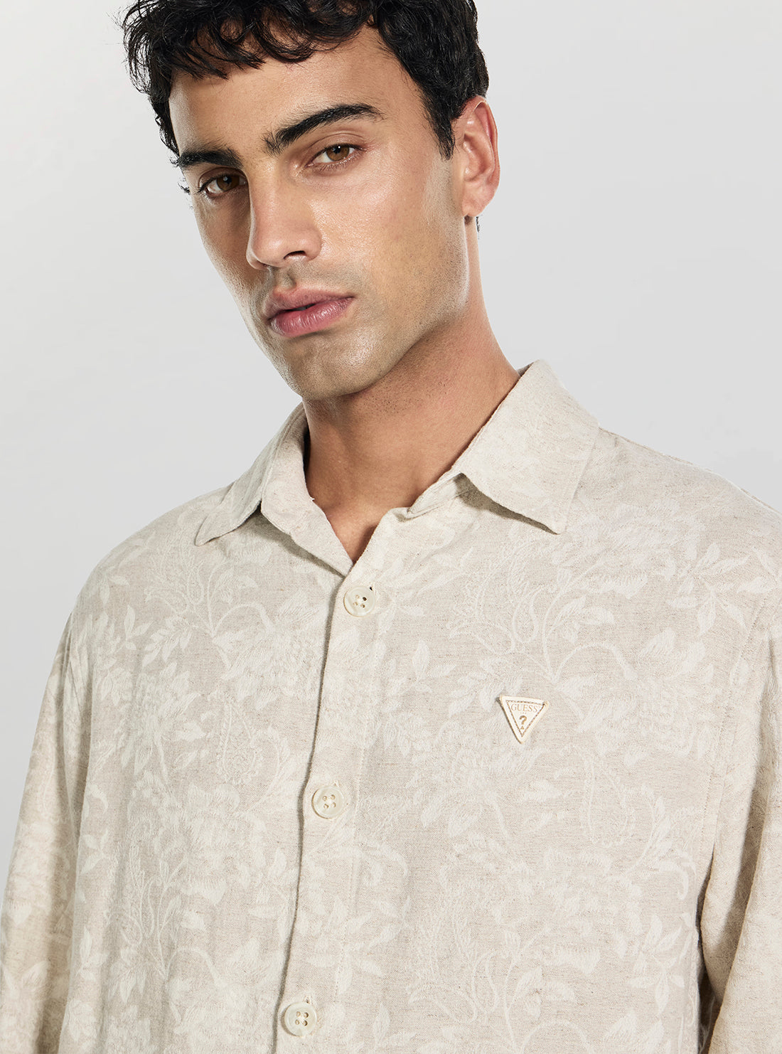 GUESS Mens Taupe Flower All Over Jacquard Overshirt M6GH24W1715 Detail View