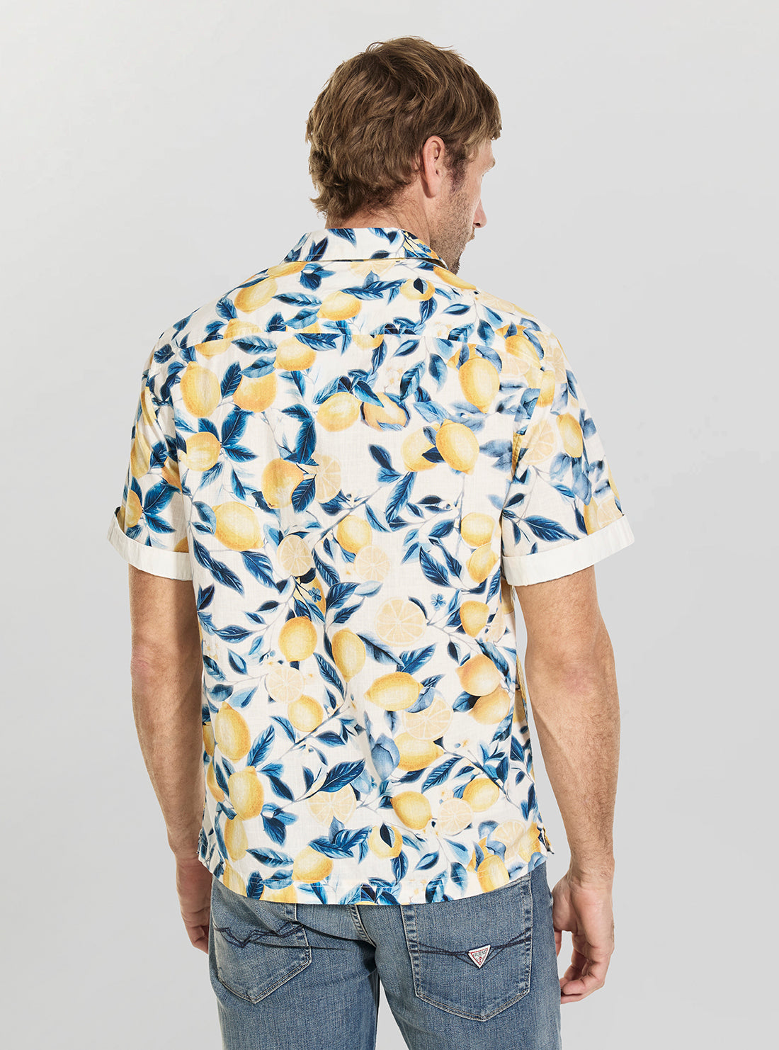 GUESS Mens Allover Lemons Printed Shirt M6GH35W1722 Back View