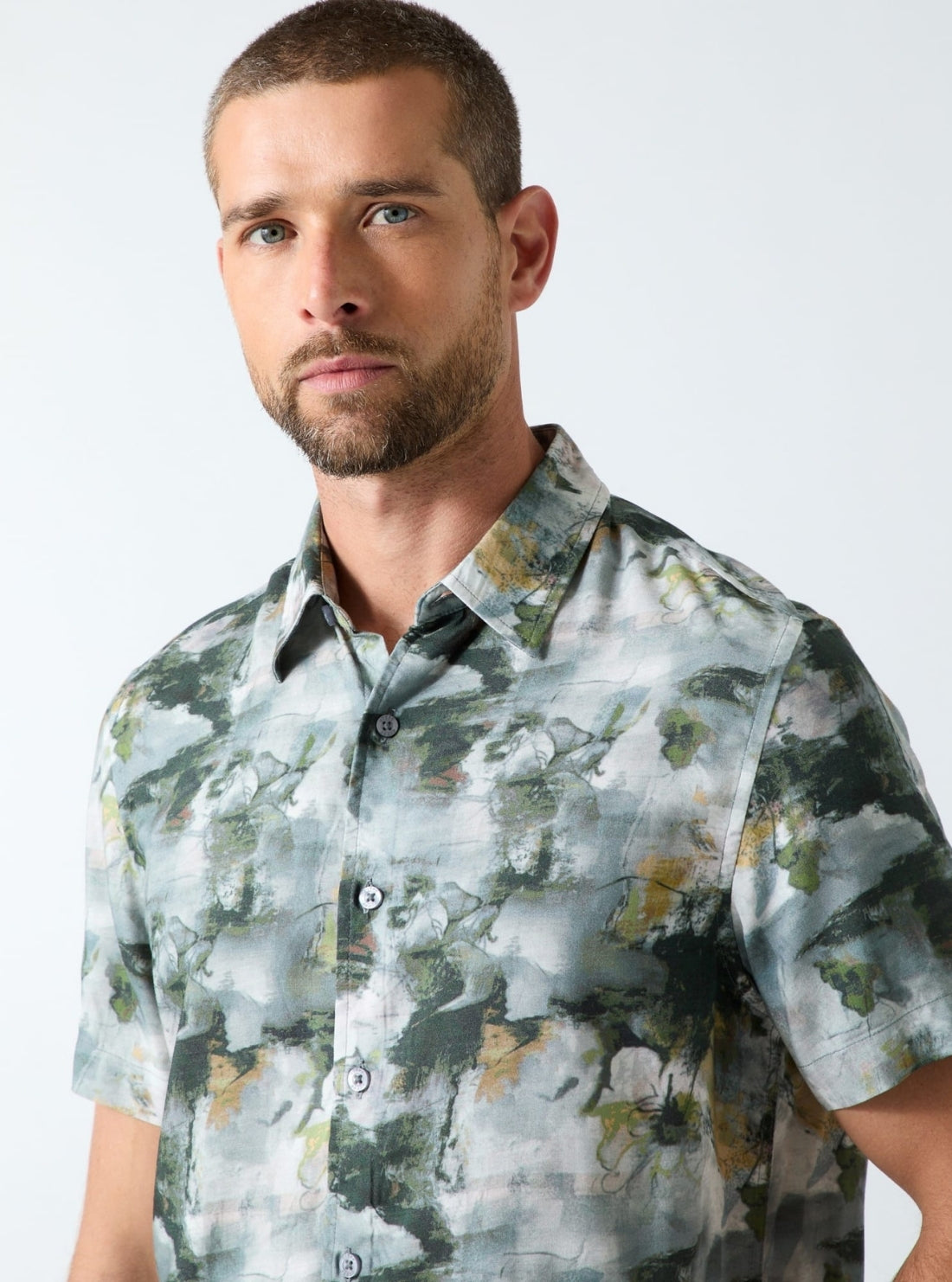GUESS Mens Eco Multi Rayon Abstract Floral Shirt M6GH65W1916 Detail View