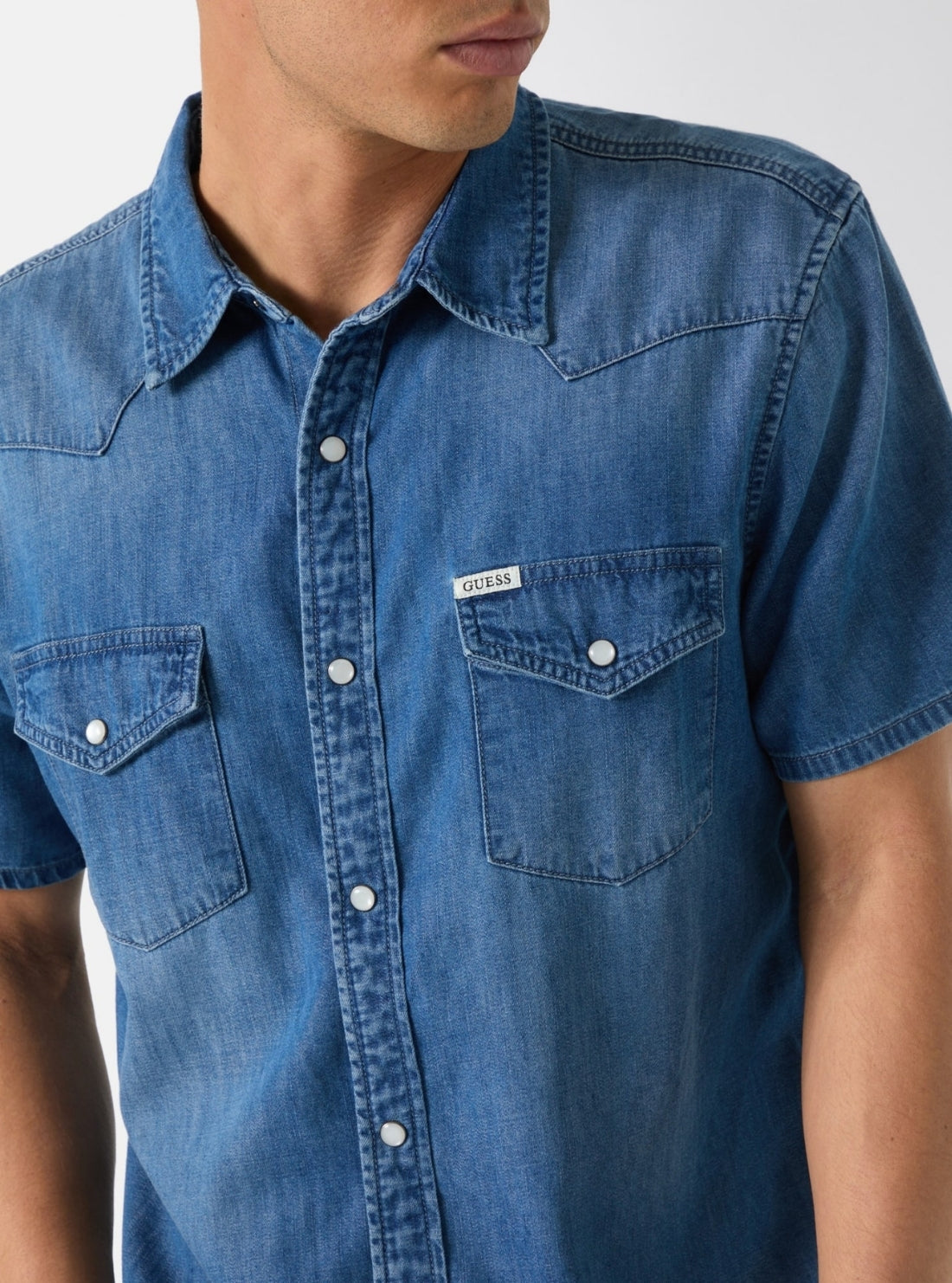 GUESS Mens Blue Western Denim Shirt M6GH87D1035 Detail View