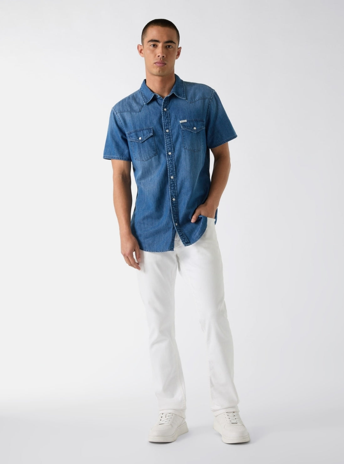 GUESS Mens Blue Western Denim Shirt M6GH87D1035 Full View