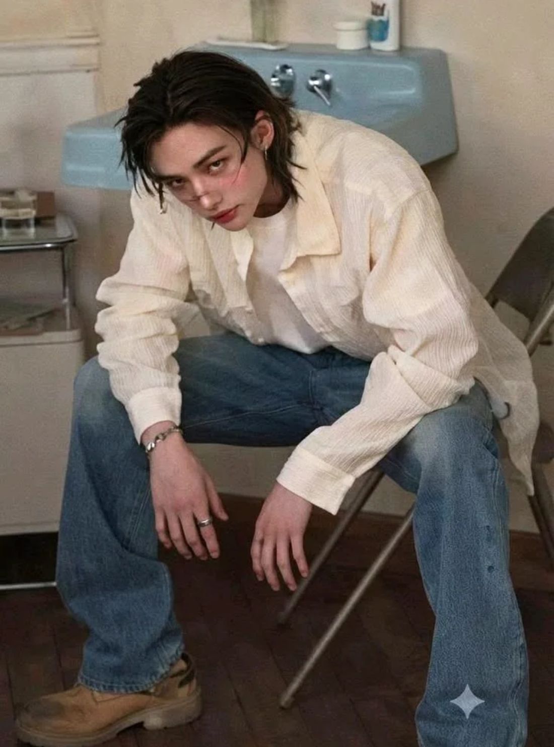 GUESS Mens Yellow Long Sleeve Shirt M6GHARW6938 Hyunjin