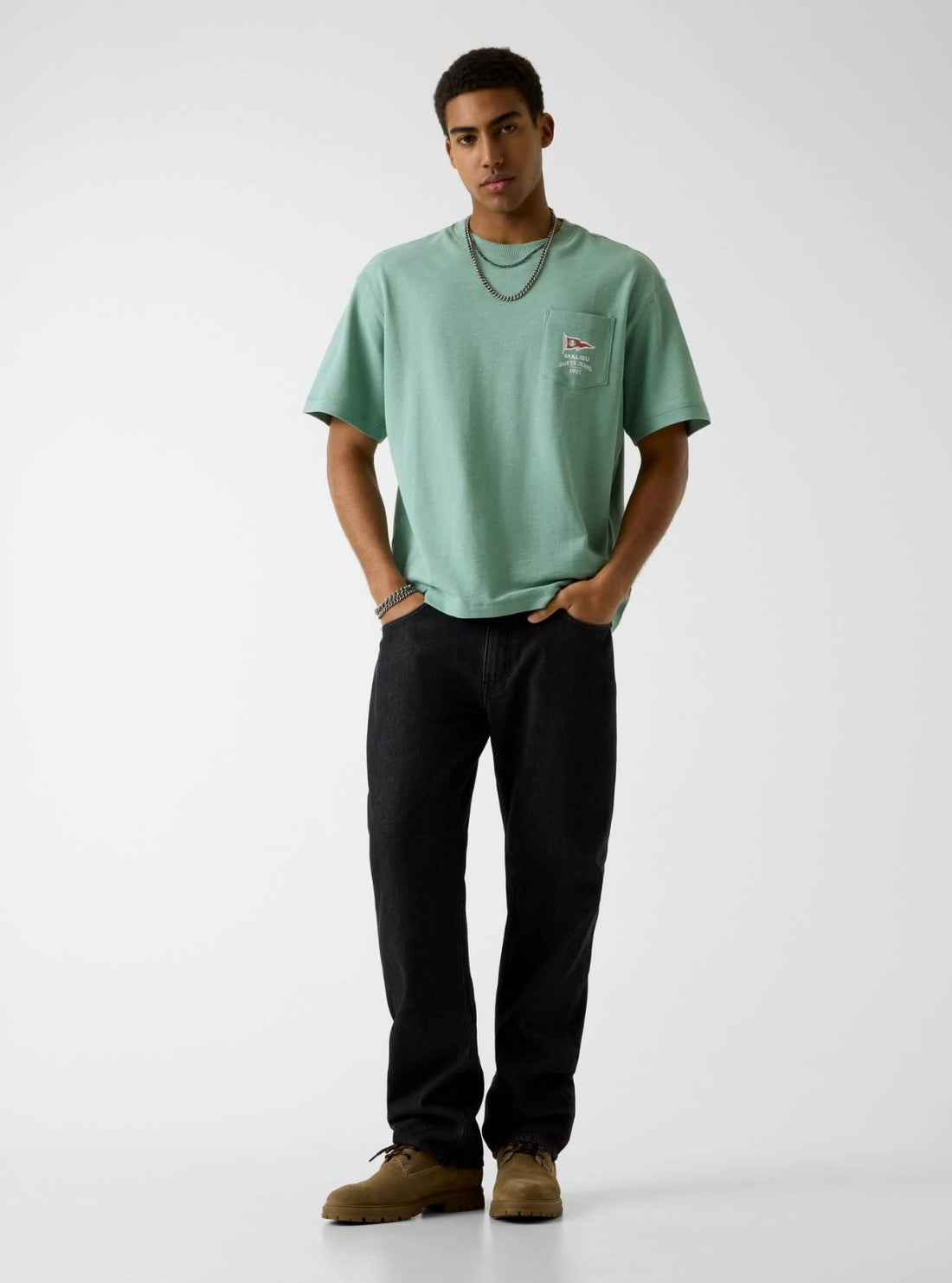 Guess Jeans Green Boxy Slub Pique T-Shirt M6GI00KE731 Full View