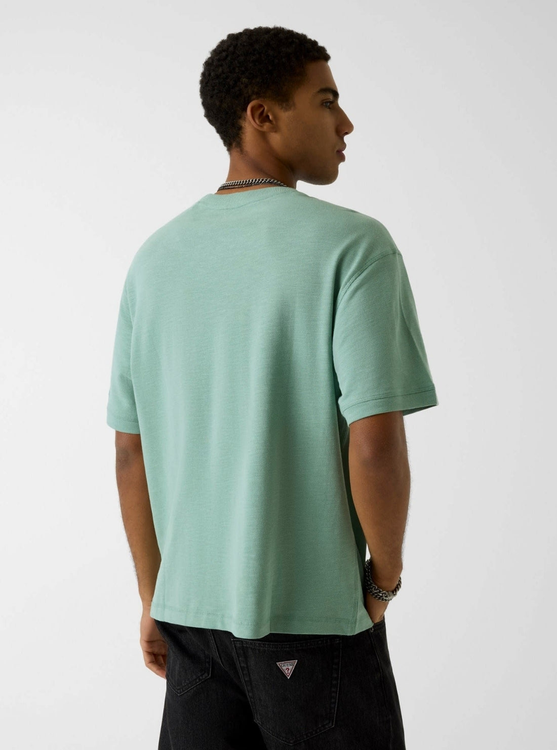 Guess Jeans Green Boxy Slub Pique T-Shirt M6GI00KE731 Back View