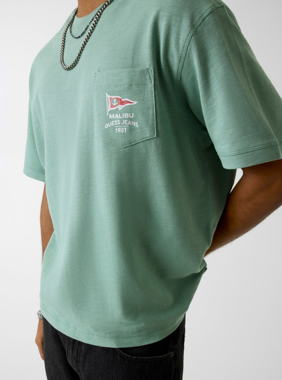 Guess Jeans Green Boxy Slub Pique T-Shirt M6GI00KE731 Detail View