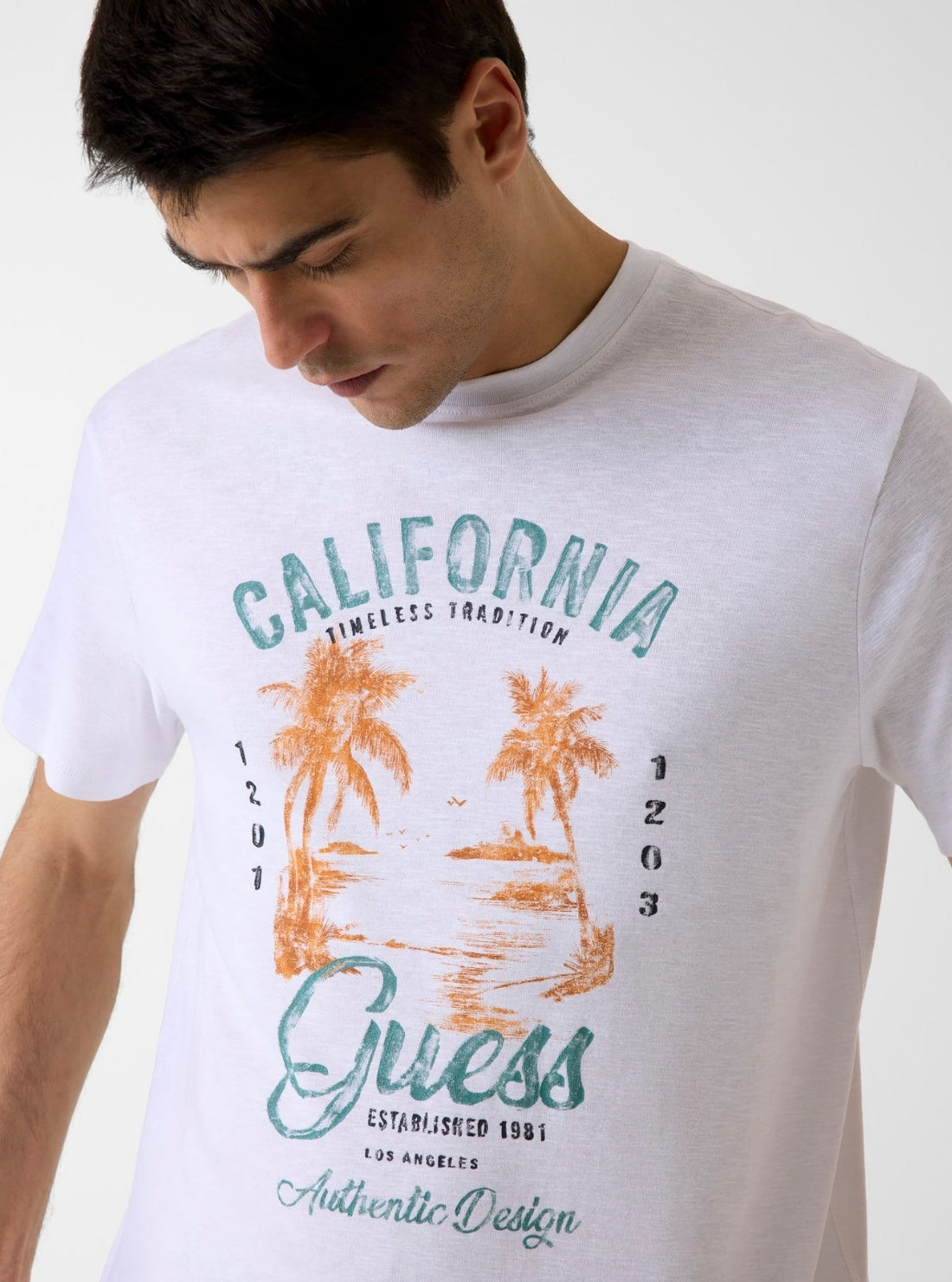 GUESS Mens White Summer Slub T-Shirt M6GI20K3052 Detail View