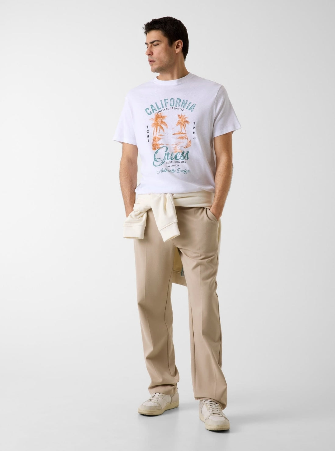 GUESS Mens White Summer Slub T-Shirt M6GI20K3052 Full View