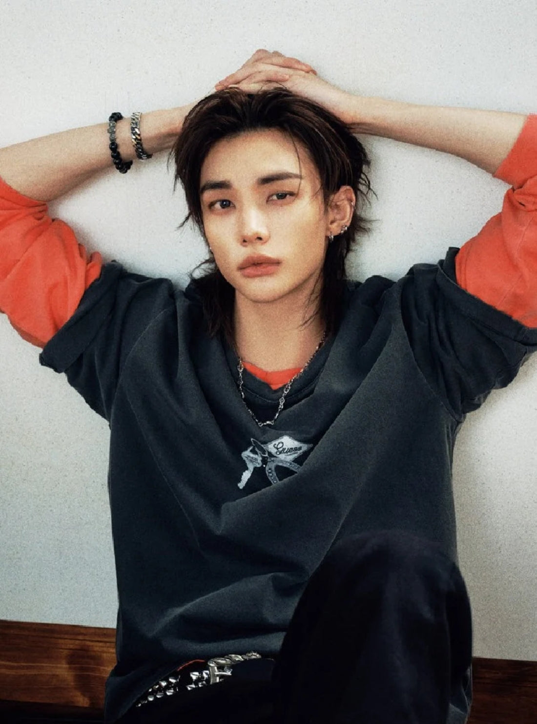 GUESS Mens Black Hyunjin Unisex Graphic T-Shirt M6GIAFK99PY Model View1