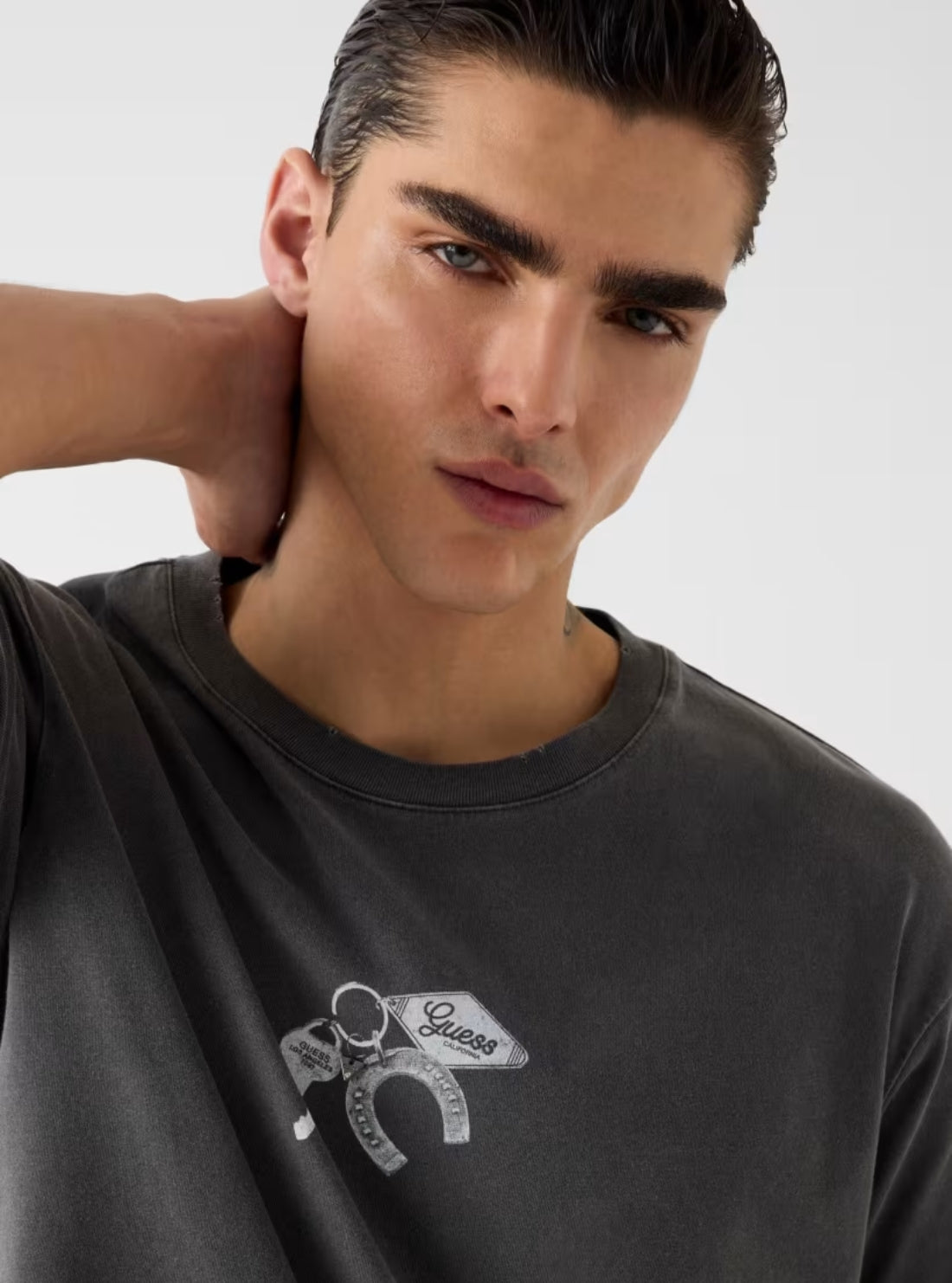 GUESS Mens Black Hyunjin Unisex Graphic T-Shirt M6GIAFK99PY Detail View