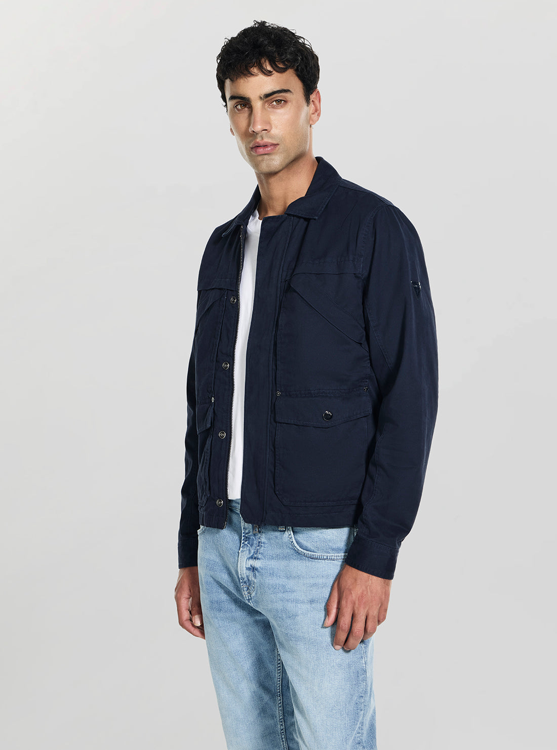 GUESS Mens Blue Cavalry Twill Pocketing Chore Jacket M6GL18W1948   Side View