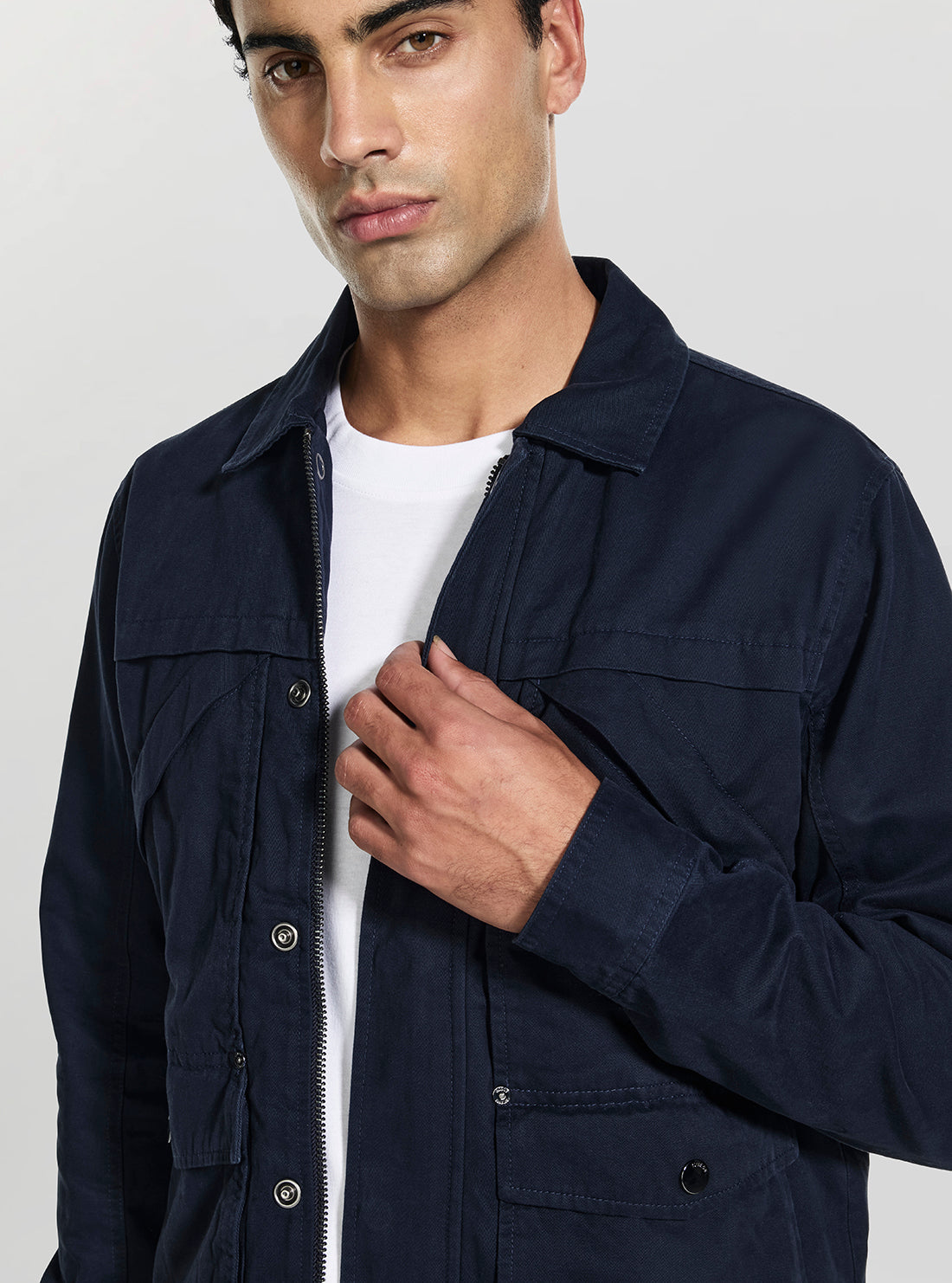 GUESS Mens Blue Cavalry Twill Pocketing Chore Jacket M6GL18W1948  Detail View