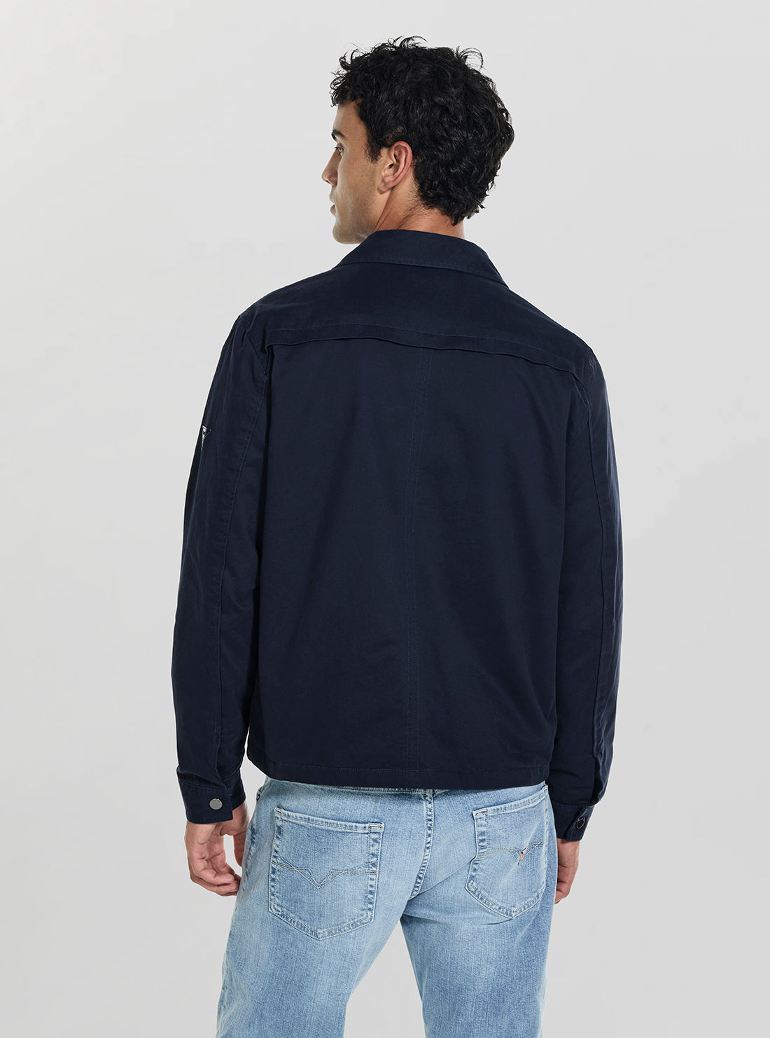GUESS Mens Blue Cavalry Twill Pocketing Chore Jacket M6GL18W1948  Back View
