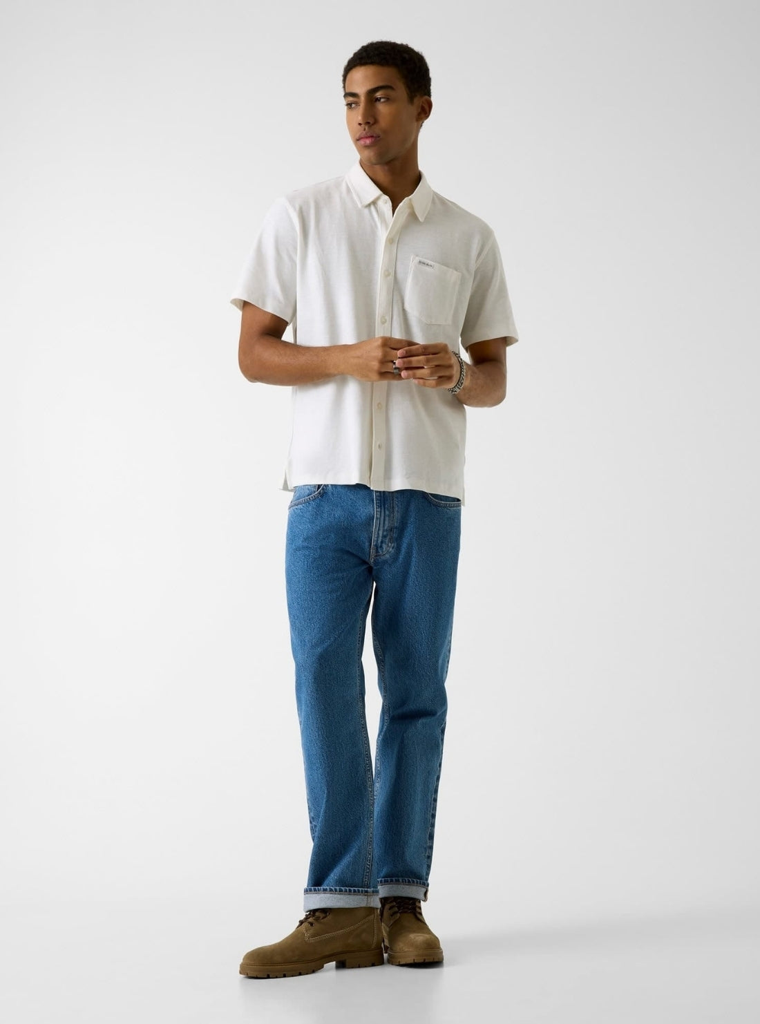 Guess Jeans White Slub Piqué Shirt M6GP02KE731 Full View