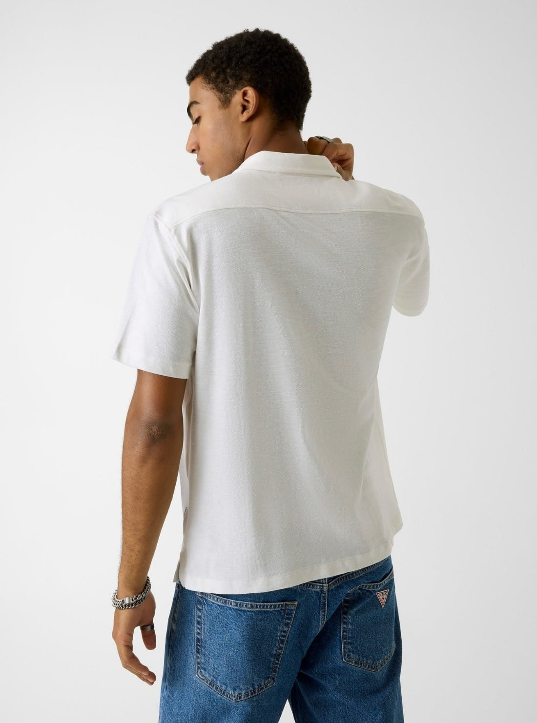Guess Jeans White Slub Piqué Shirt M6GP02KE731 Back View