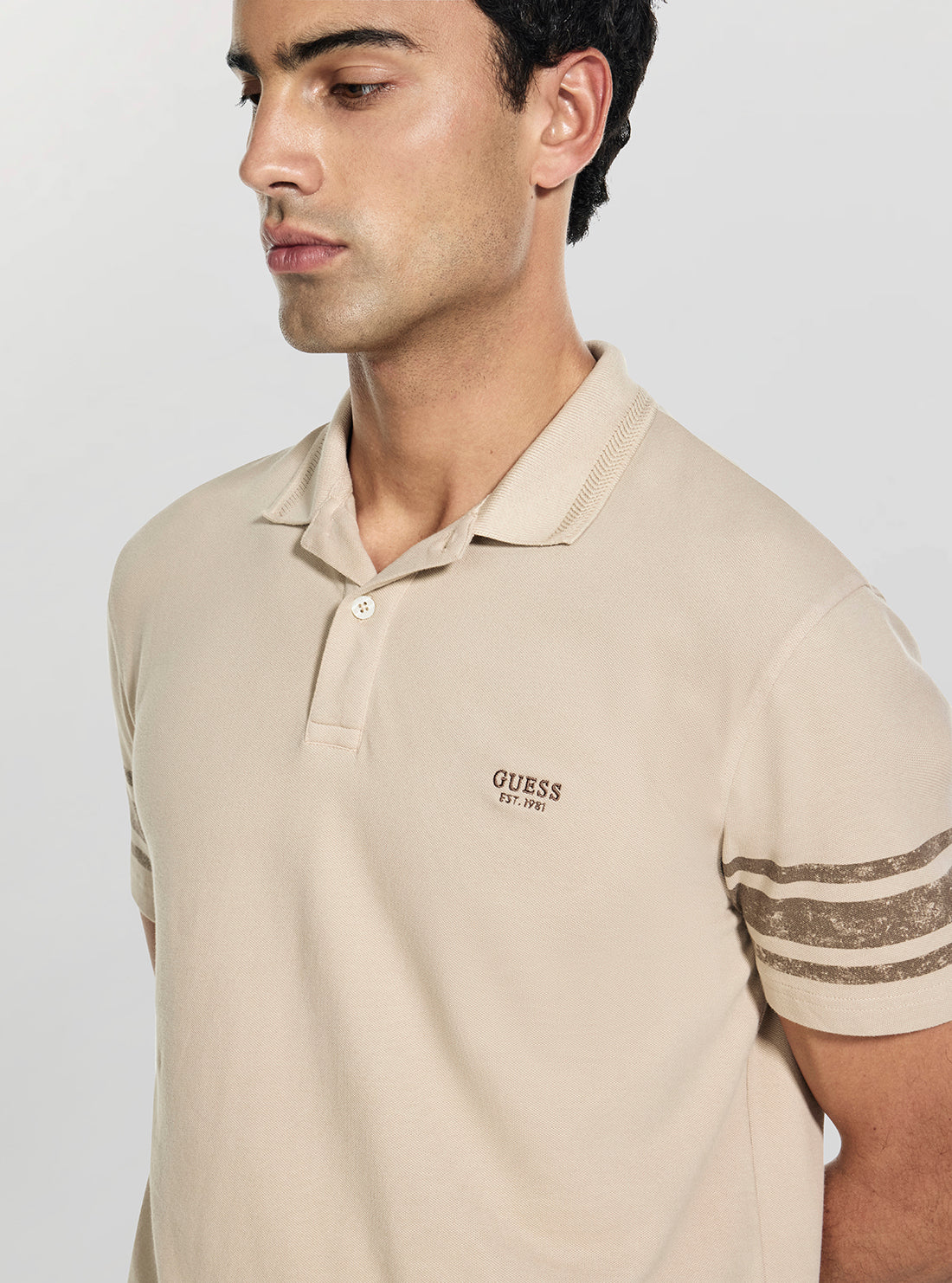 GUESS Mens Beige Washed Printed Polo Shirt M6GP03K3071 Detail View