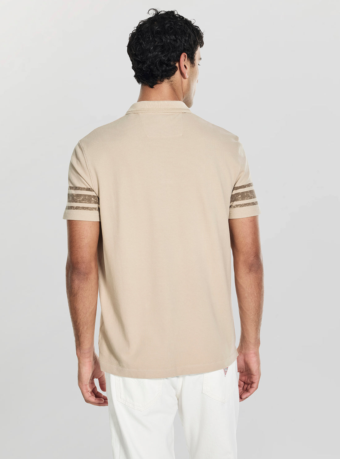 GUESS Mens Beige Washed Printed Polo Shirt M6GP03K3071 Back View