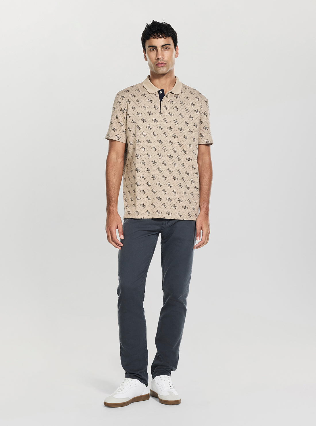 GUESS Mens Taupe All Over 4G Jacquard Polo Shirt M6GP04K3073 Full View
