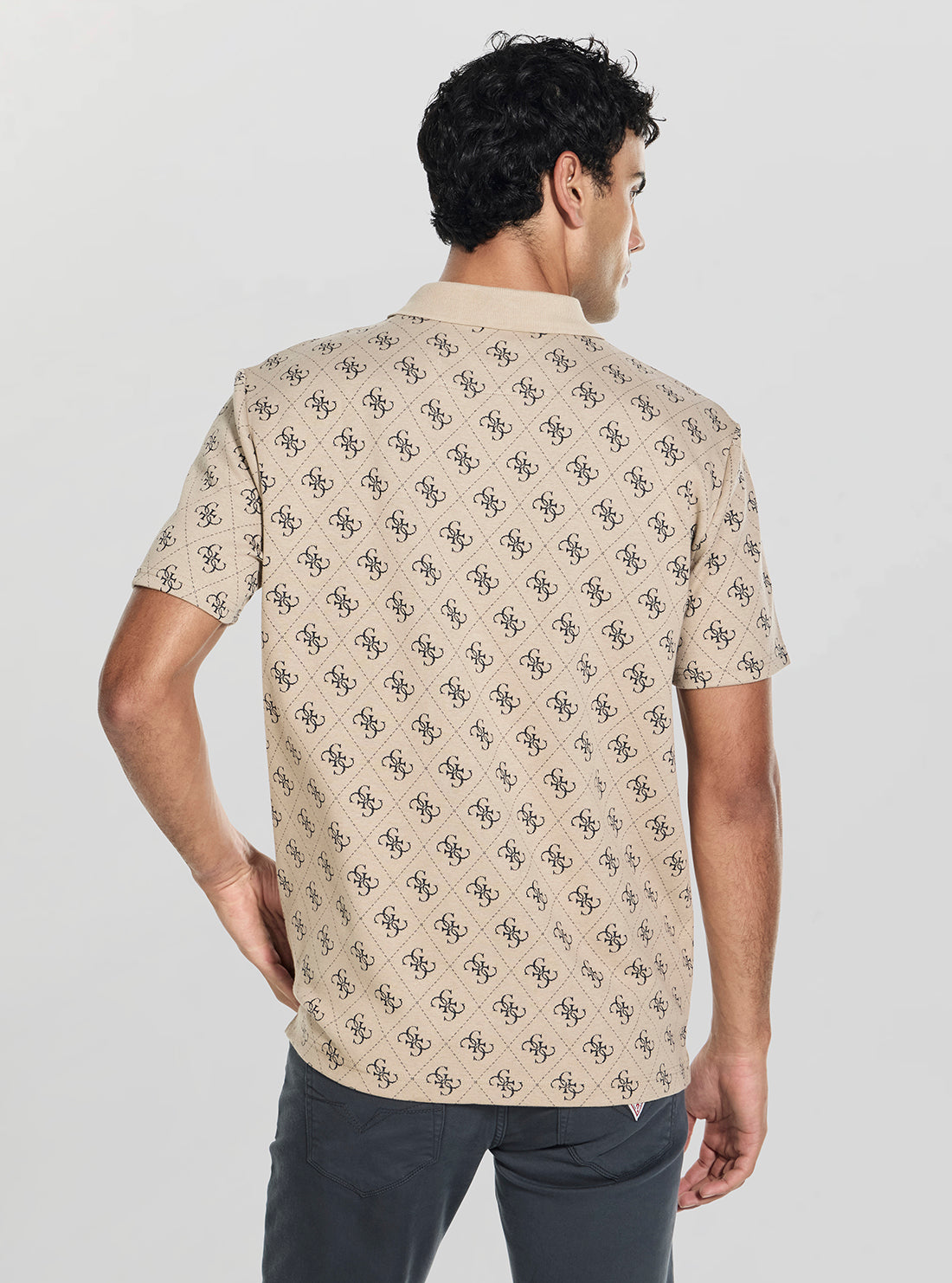 GUESS Mens Taupe All Over 4G Jacquard Polo Shirt M6GP04K3073 Back View