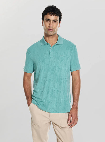 GUESS Mens Green Allover Foliage Jacquard Polo Shirt M6GP14K3082 Front View