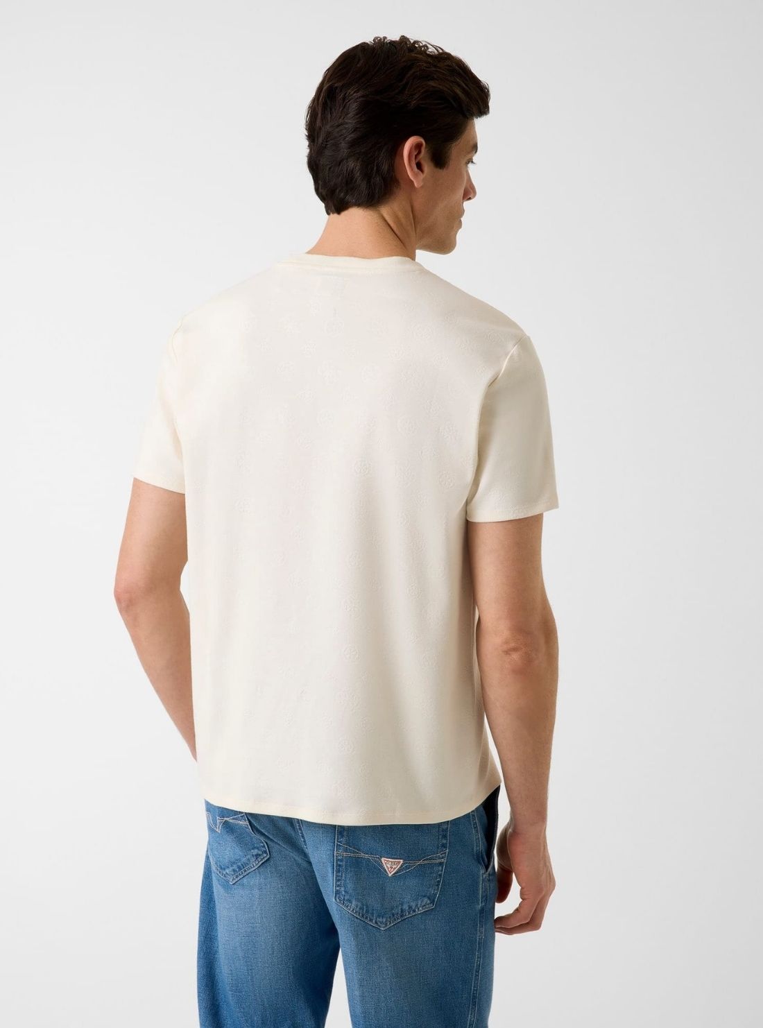 GUESS Mens Peony Logo Cream Nico Knit T-Shirt M6GP26K3177 Back View