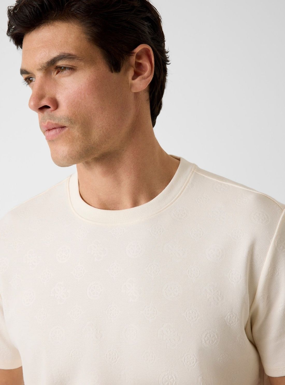 GUESS Mens Peony Logo Cream Nico Knit T-Shirt M6GP26K3177 Detail View