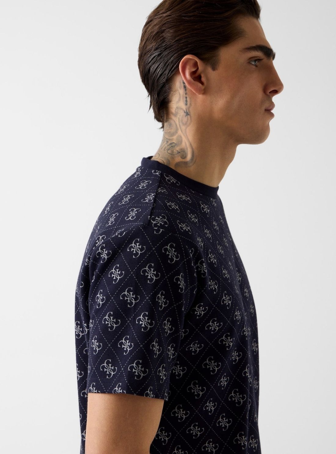 GUESS Mens Blue Allover 4G Smart Jacquard Knit Top M6GP34K3200 Side View