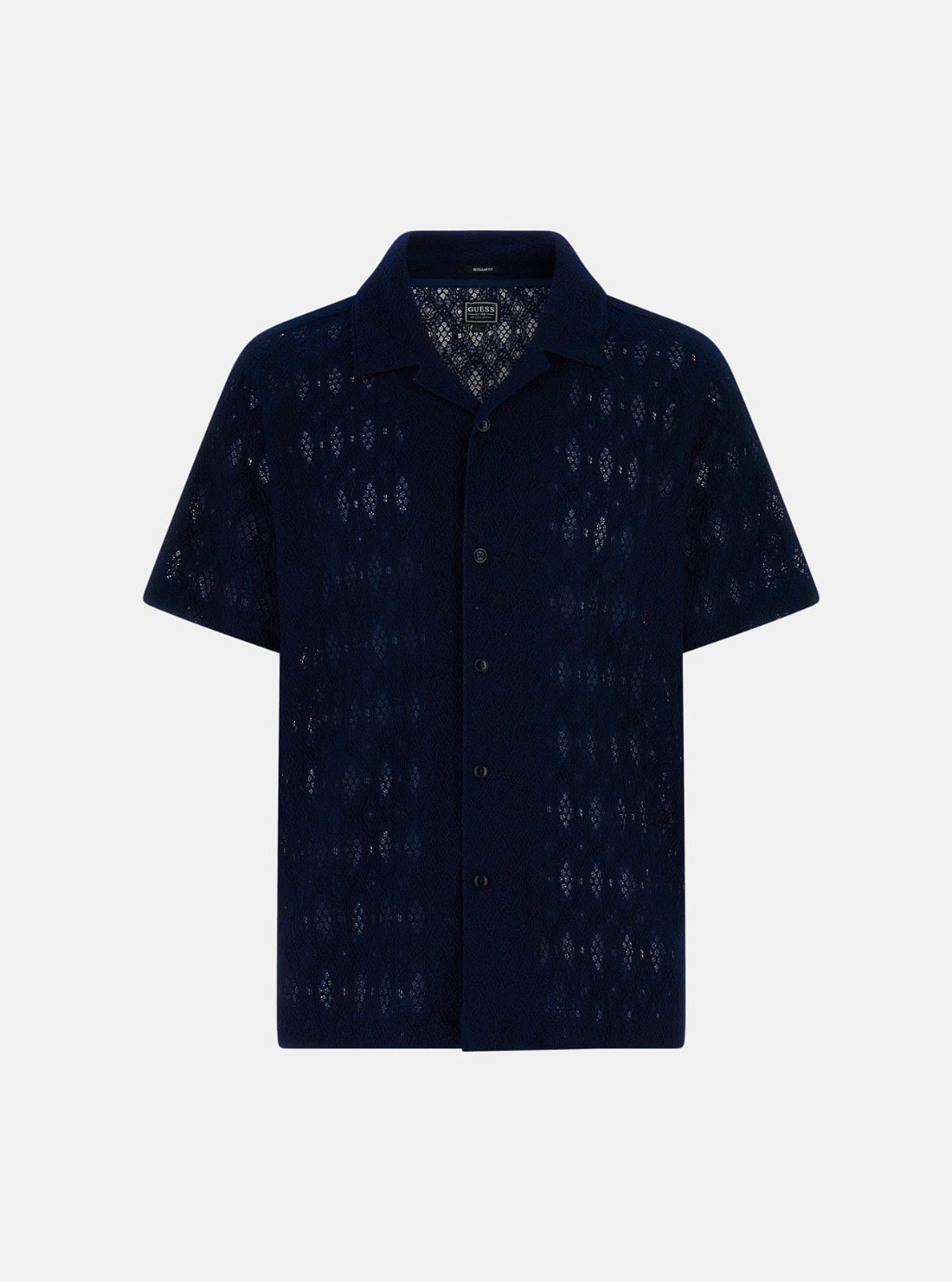 GUESS Mens Blue Coastal Crochet Resort Shirt M6GP40K3218 Flatlay