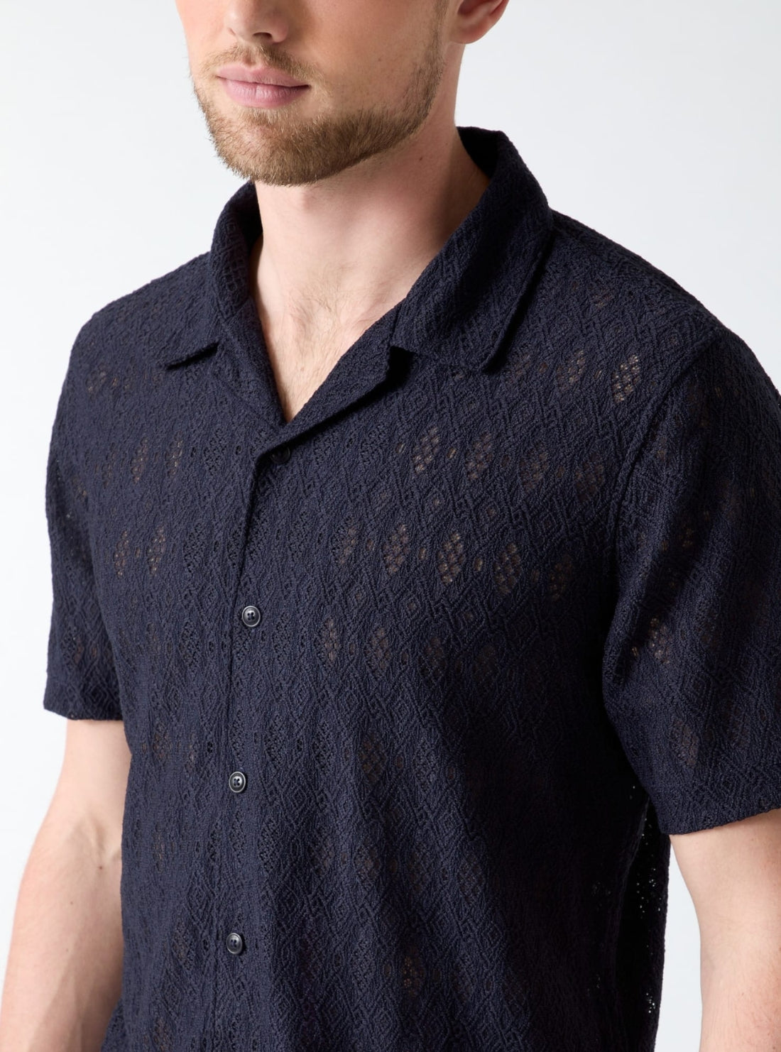GUESS Mens Blue Coastal Crochet Resort Shirt M6GP40K3218 Detail View