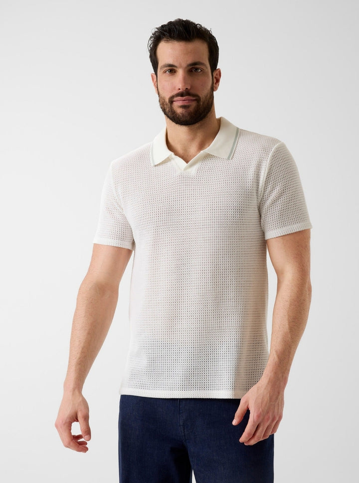 GUESS Mens White Daryl Crochet Knit Polo Shirt M6GP45K3230 Front View