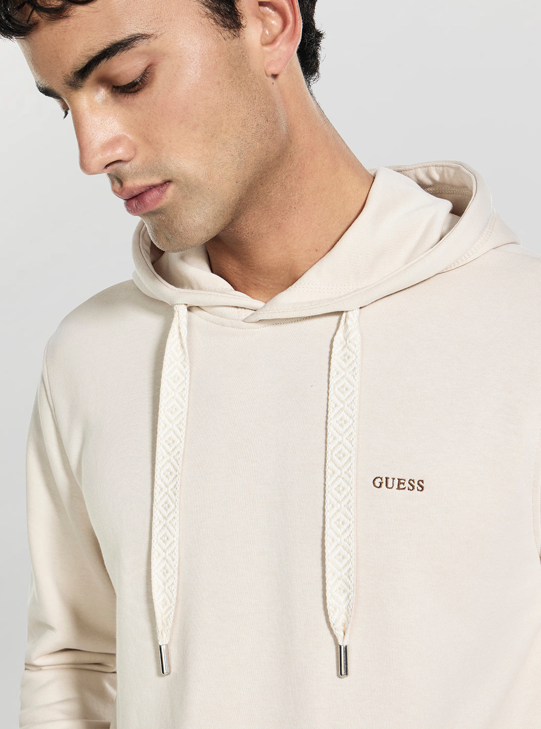 GUESS Mens Beige Detailed Hoodie M6GQ06K3011 Detail View
