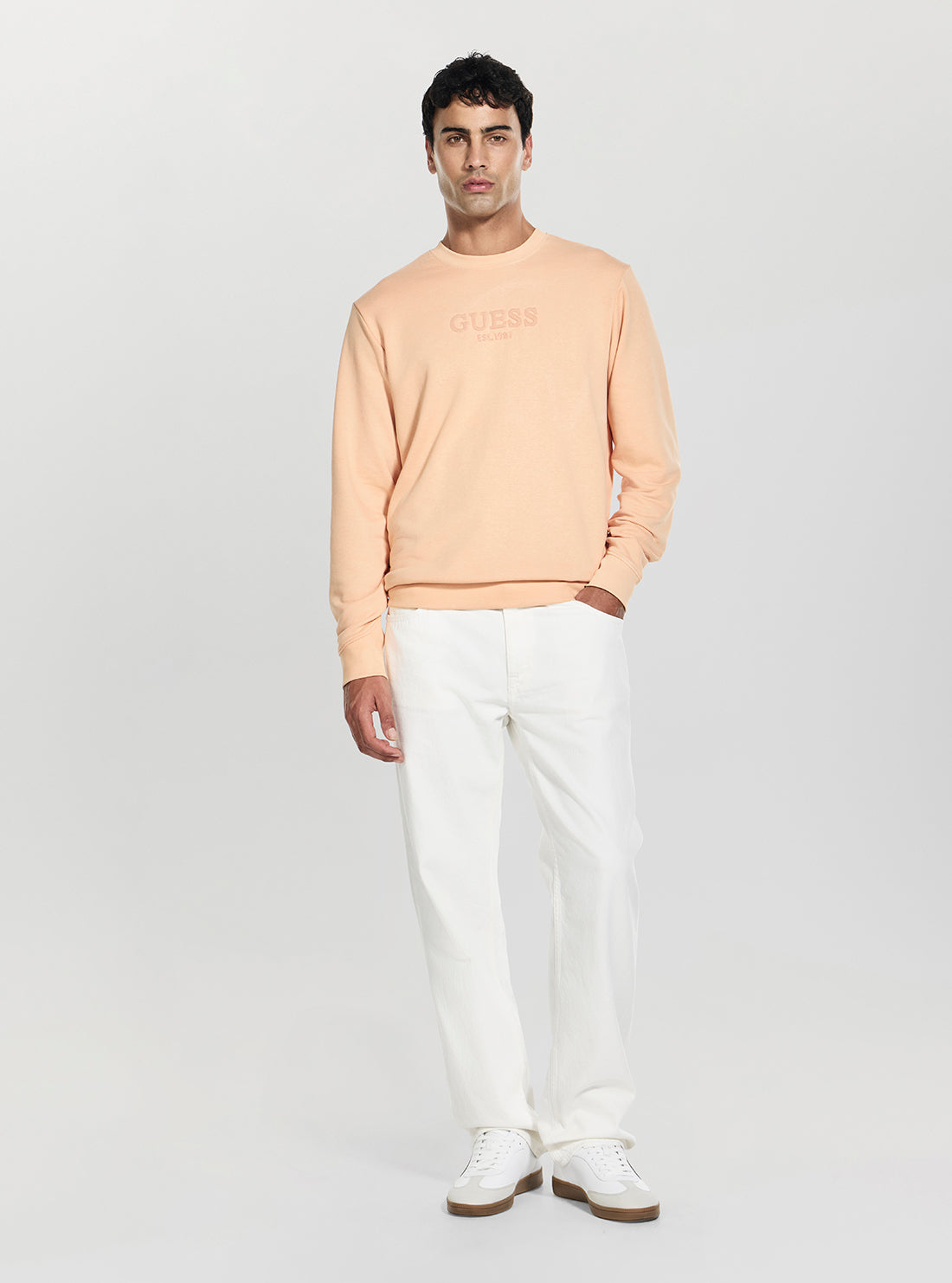 GUESS Mens Orange Peach Embossed Logo Sweatshirt M6GQ07K3045 Full View