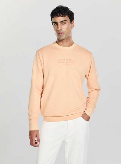 GUESS Mens Orange Peach Embossed Logo Sweatshirt M6GQ07K3045 Front View