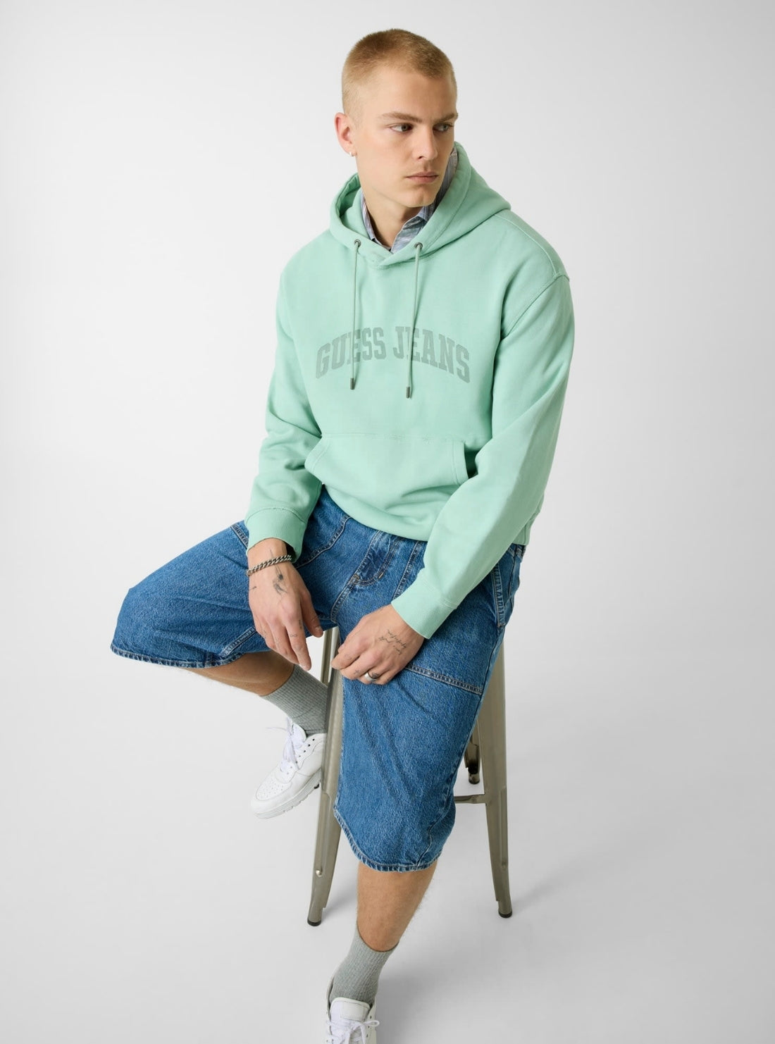 Guess Jeans Green Logo Hooded Regular Sweatshirt M6GQA5KCPR1 Full View2