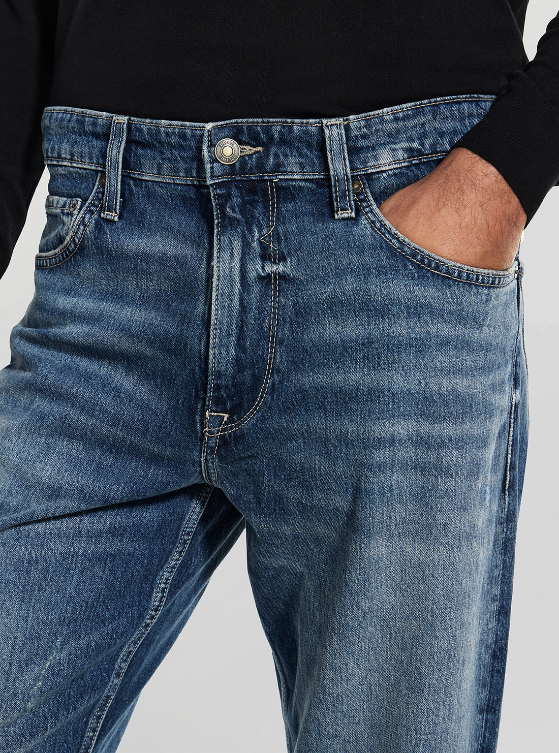GUESS Mens Eco Mid-Rise Owen Jeans in Medium Wash M6RAT5D6430 Detail View
