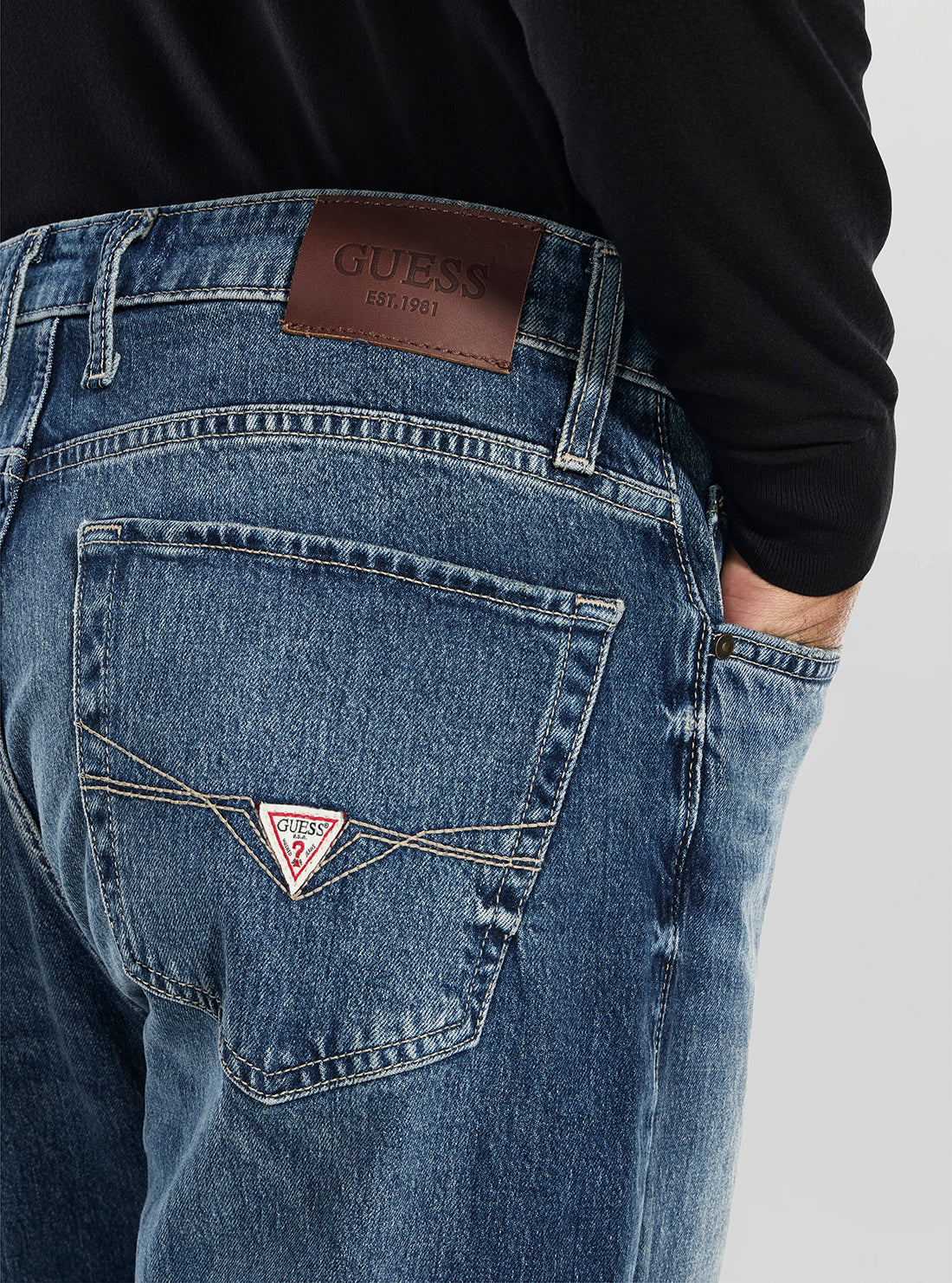 GUESS Mens Eco Mid-Rise Owen Jeans in Medium Wash M6RAT5D6430 Detail View