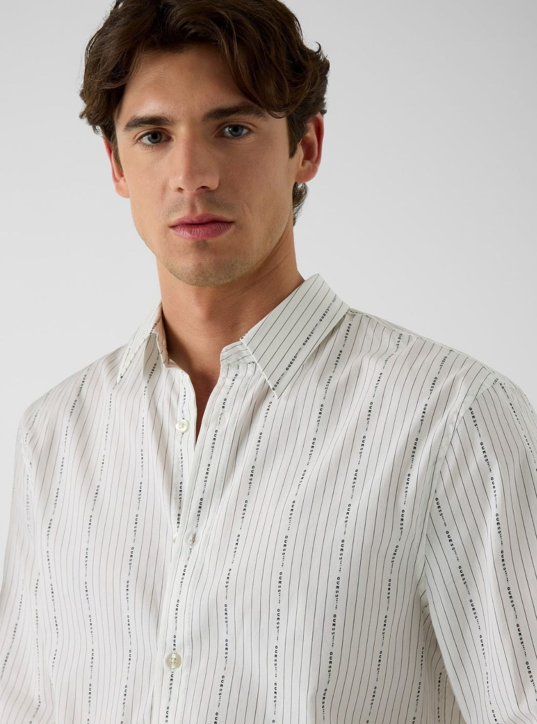 GUESS Mens Multi Striped Logo Jacquard Shirt M6RH71WK001 Detail View
