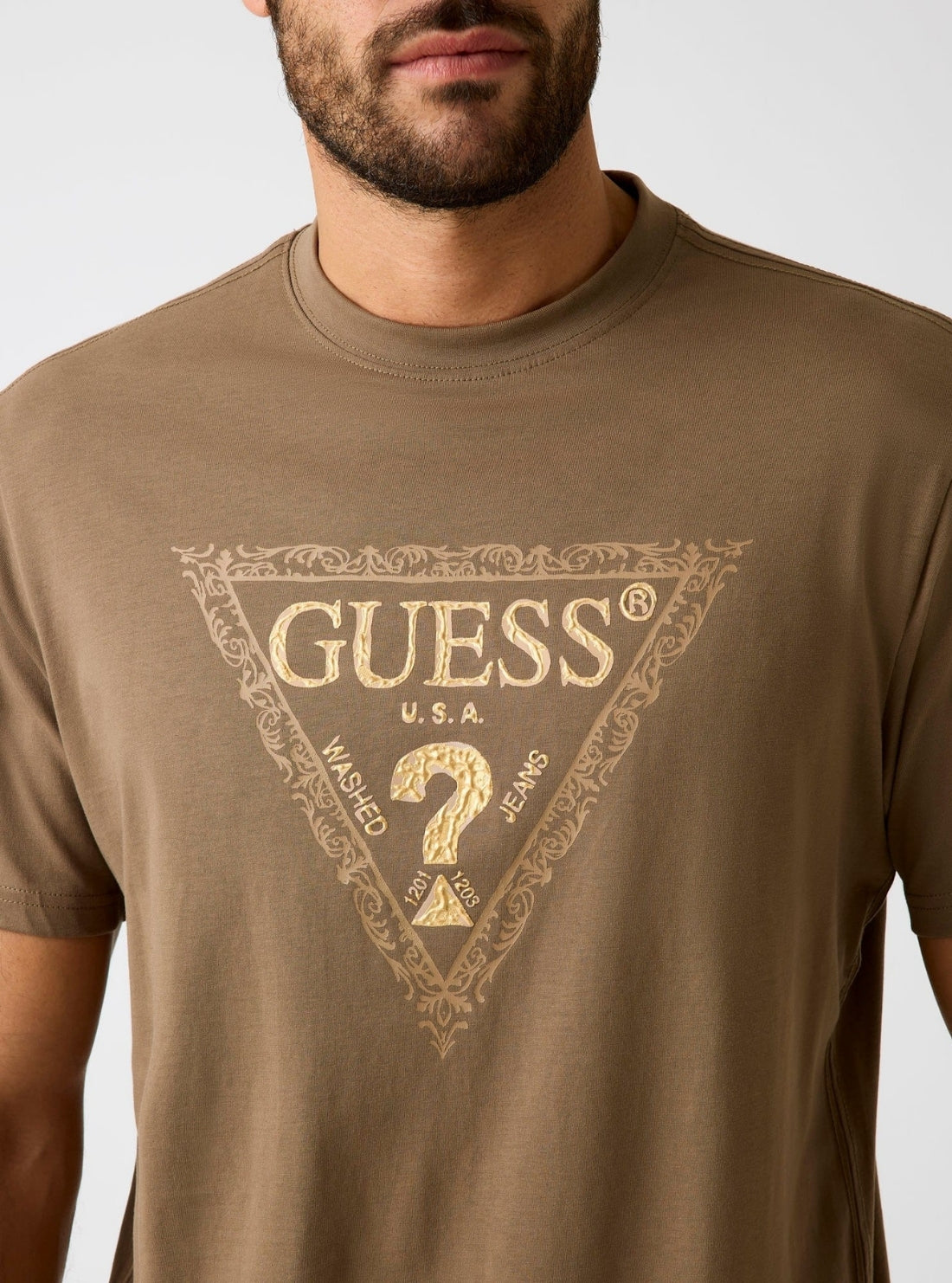 GUESS Mens Brown Golden Triangle T-Shirt M6RI15I3Z14 Detail View
