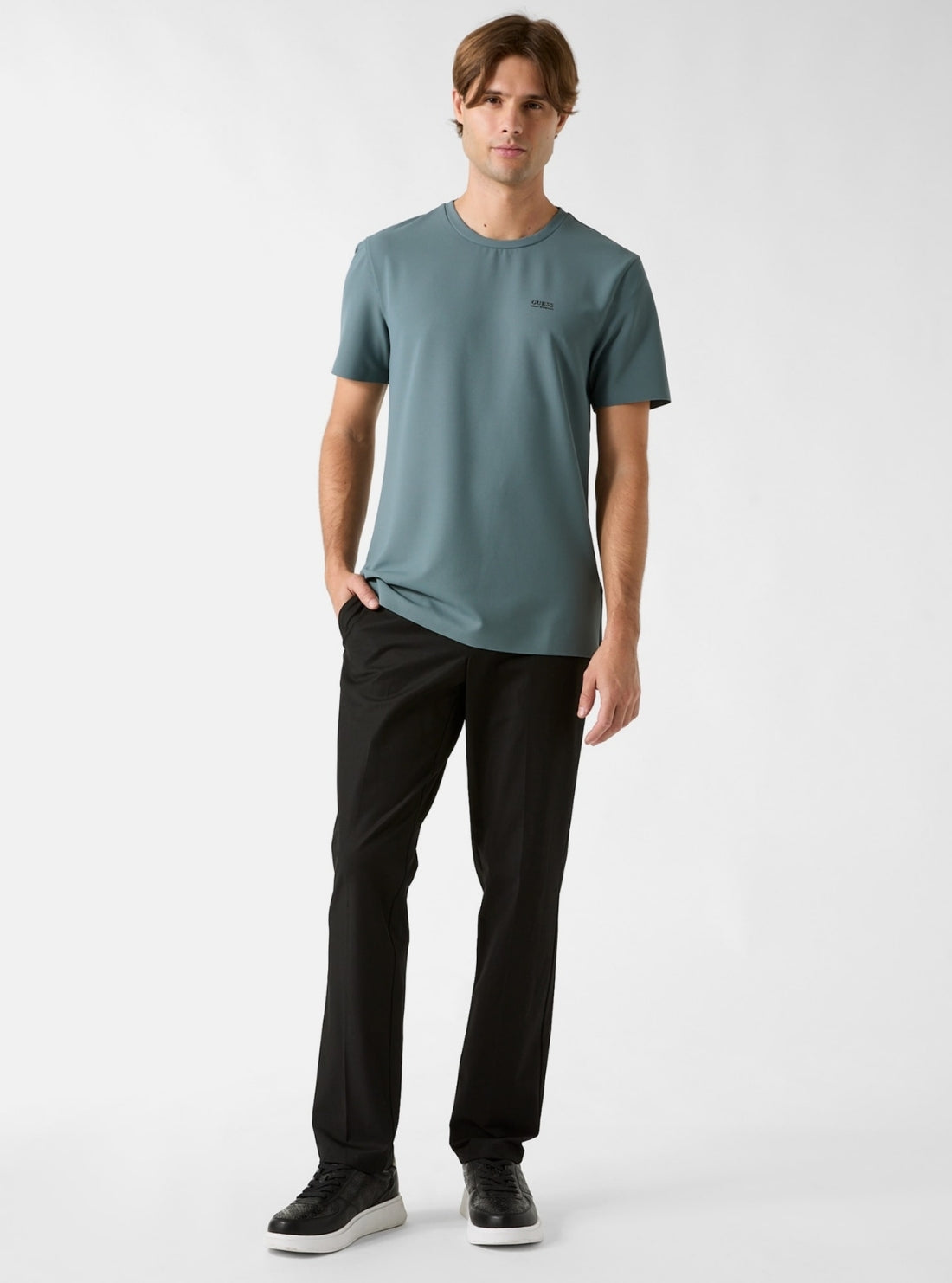 GUESS Mens Blue New Tech Stretch T-Shirt M6RI19KD202 Full View