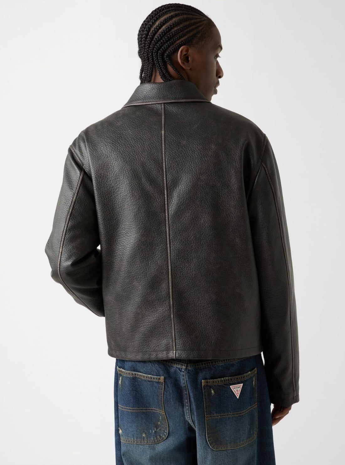 Guess Originals Black Faux-Leather Jacket M6RL0OWI860 Back View