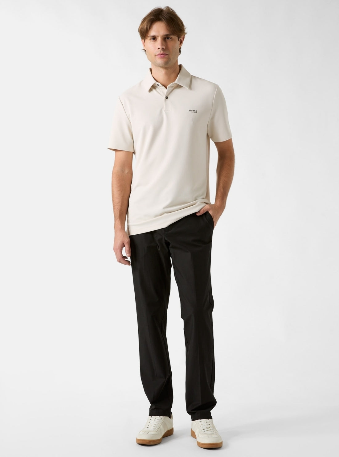 GUESS Mens Beige New Tech Stretch Polo Shirt M6RP02KD202 Full View