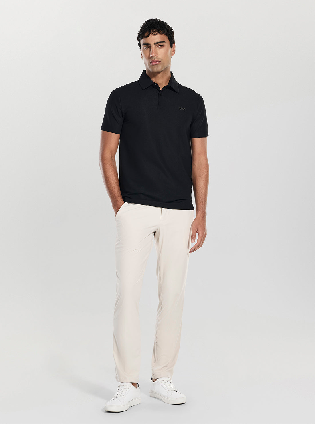 GUESS Mens Black New Tech Stretch Polo Shirt M6RP02KD202 Full View