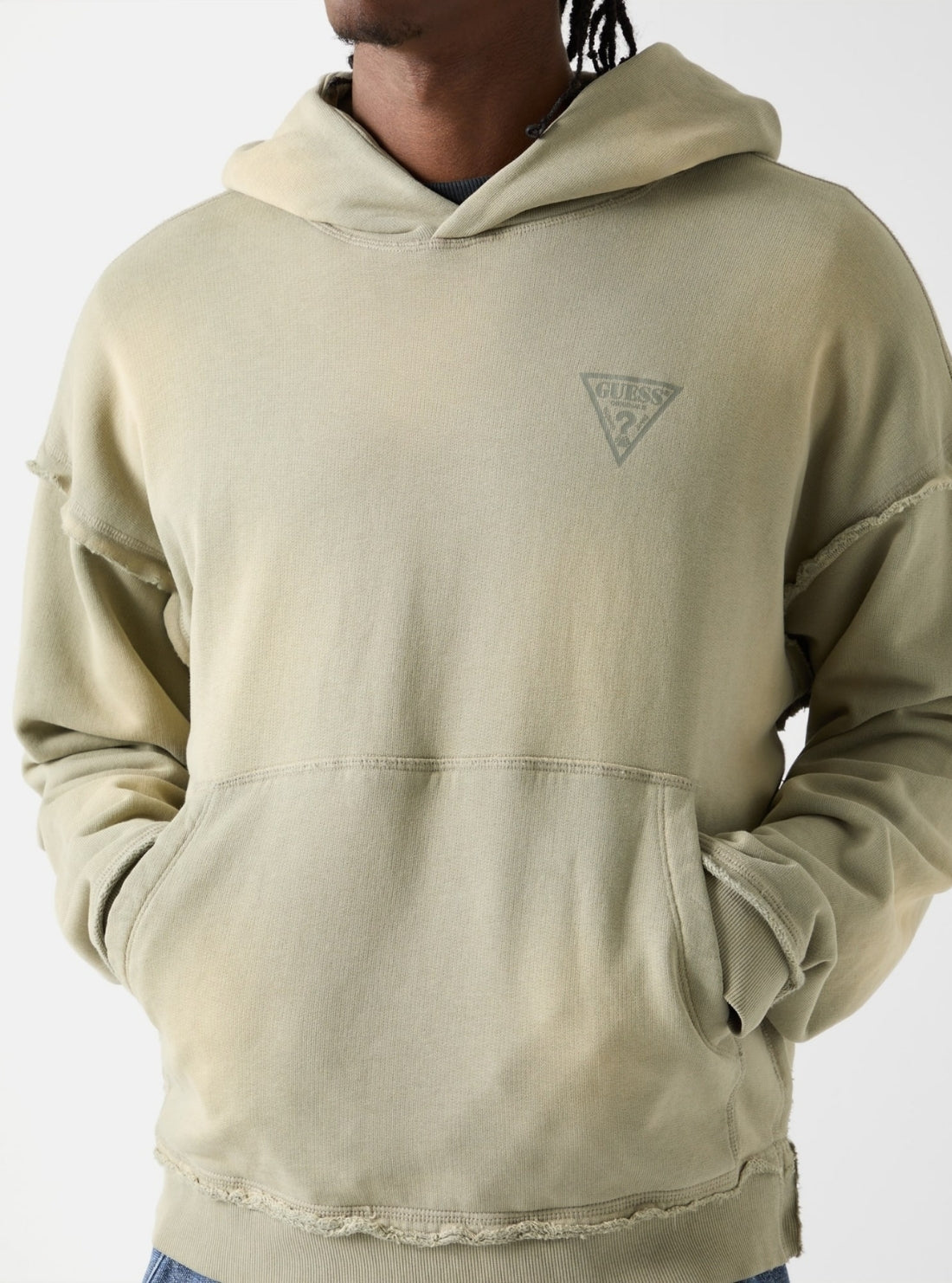 Guess Originals Eco Green Logo Boxy Hoodie Sweatshirt M6RQ33KCPR1 Detail View
