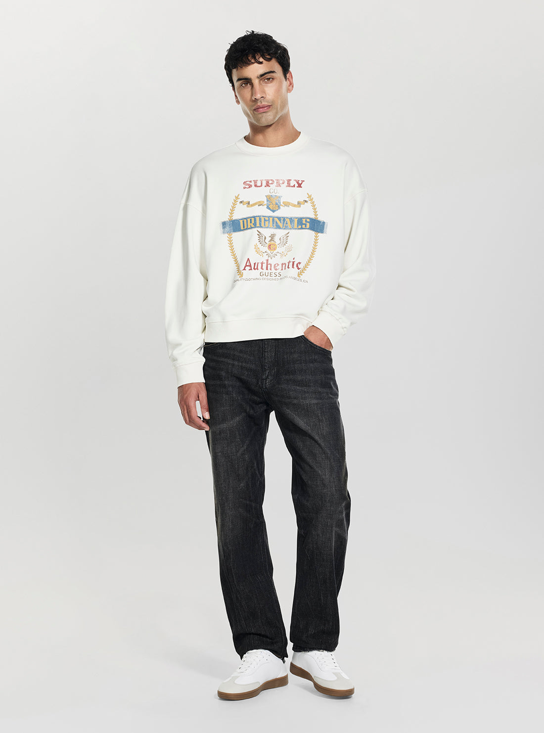 Guess Originals Off White Boxy Graphic Sweatshirt M6RQ34KCPR1 Full View