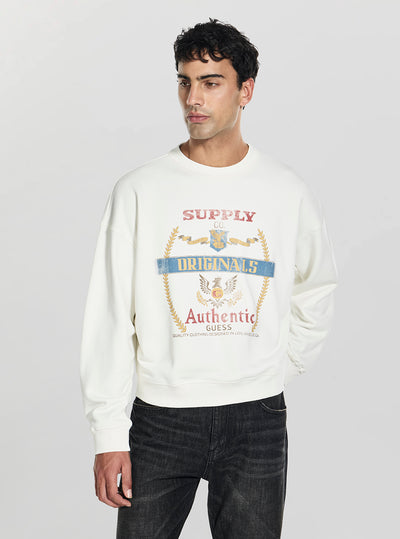 Guess Originals Off White Boxy Graphic Sweatshirt M6RQ34KCPR1 Front View