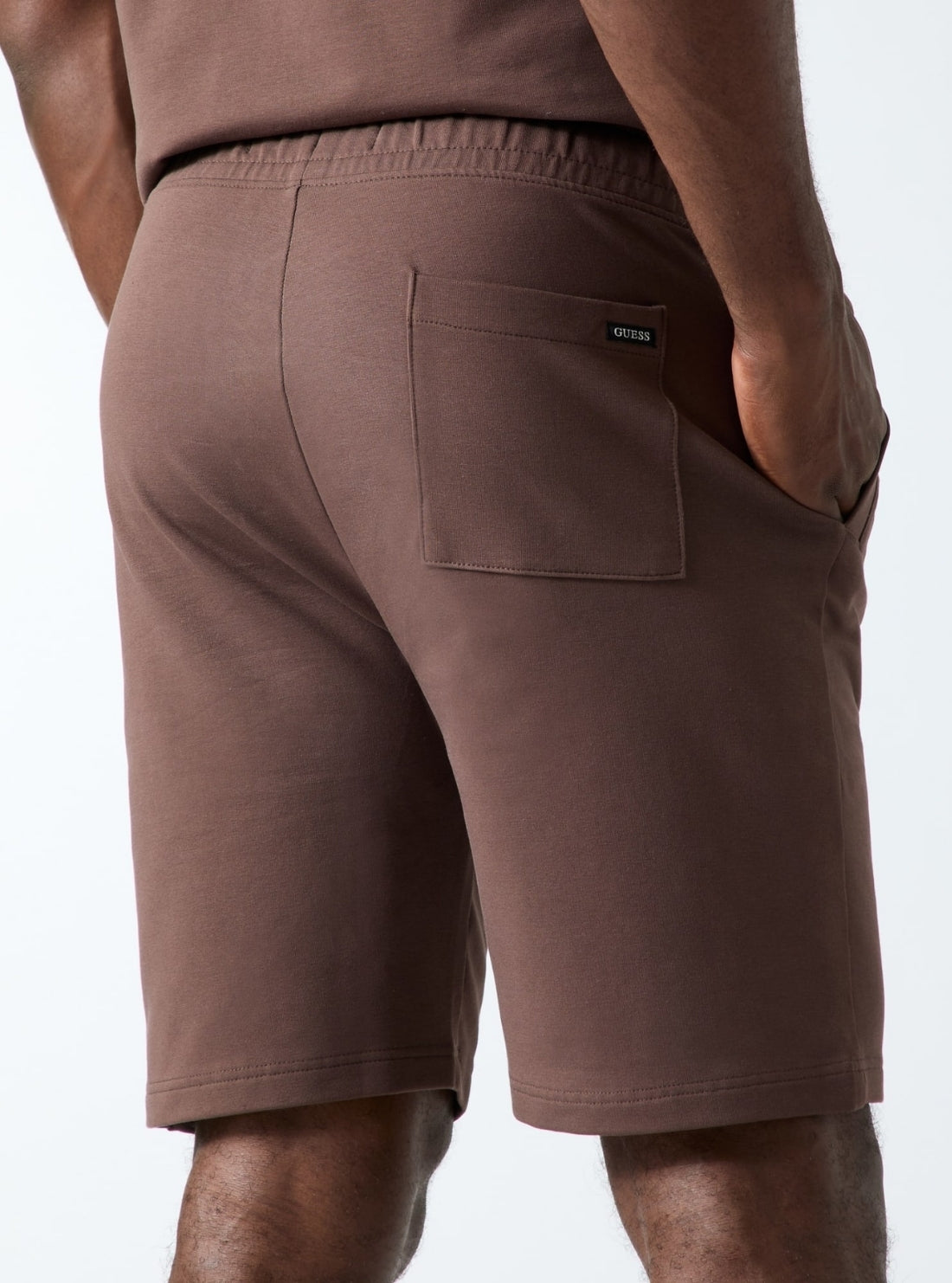 GUESS Mens Brown Drawcord Interlock Active Shorts M6YD19K7385 Back View