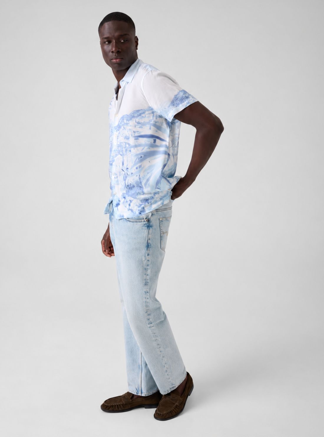 GUESS Mens Riviera Palm Blue Shirt M6YH77W3249 Side View