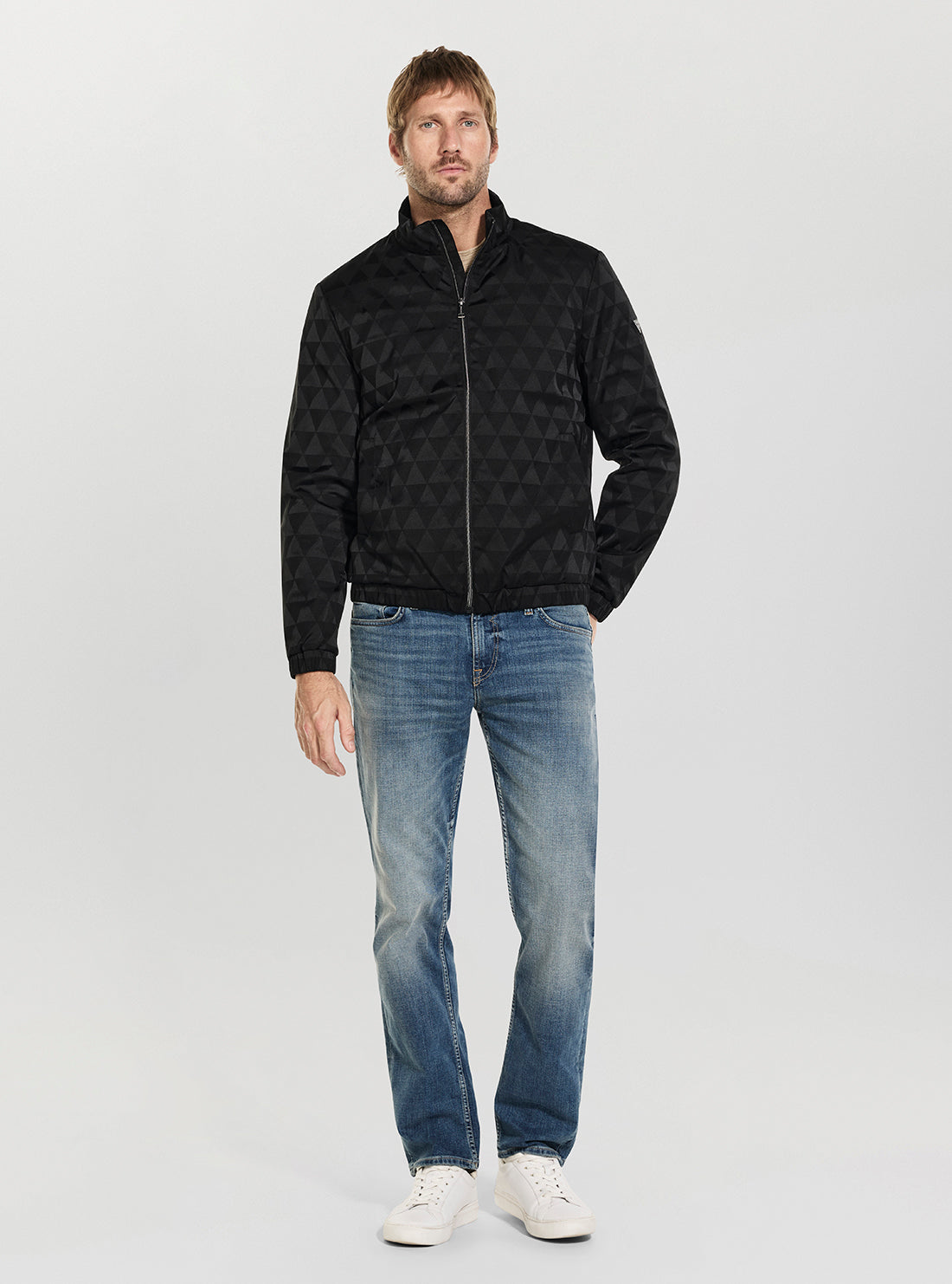 GUESS Mens Black Allover Logo Jacket M6YL24W2815 Full View