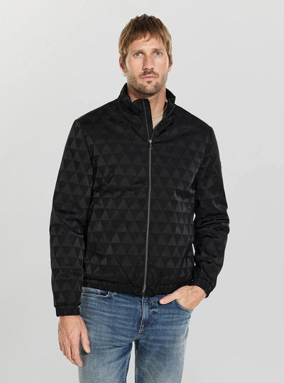 GUESS Mens Black Allover Logo Jacket M6YL24W2815 Front View