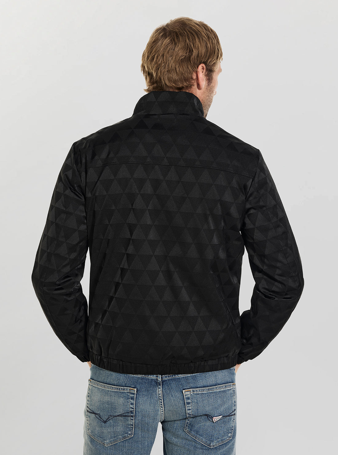 GUESS Mens Black Allover Logo Jacket M6YL24W2815 Back View