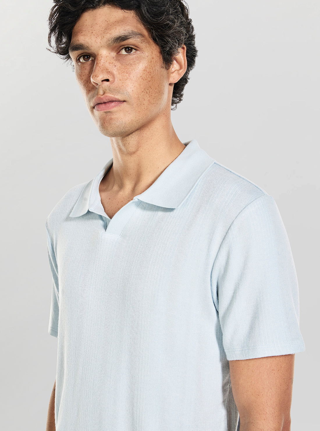 GUESS Mens Aerial Blue Andro Rib Knit Polo Shirt M6YP23K4451 Detail View